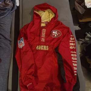 San Francisco 49ers Mitchell & Ness Scarlet Vintage Logo Team Burst Warmup Full-
